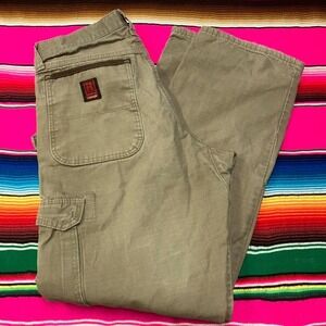 Wrangler Riggs Workwear Pants Mens 32x34 Khaki Cargo Utility Double Knee 3W060BR